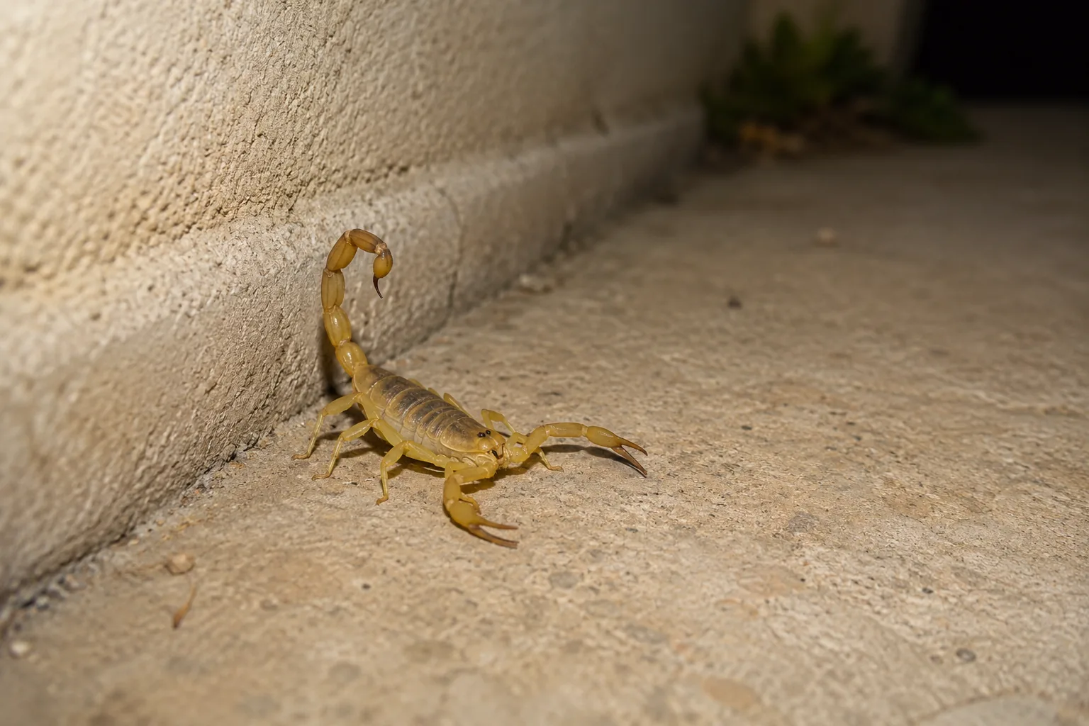 עקרב צהוב סמוך לקיר בחצר